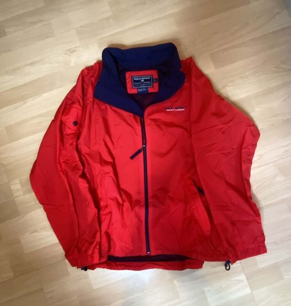 Vintage Polo Sport Ralph Lauren Red Full-Zip Windbreaker Jacket L ‘90’s